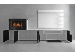 Móvel De Tv|Skraut Home Mobiliário com lareira eléctrica com 5 níveis de chama, Mate e Brilhante, 290x45x170cm Branco