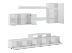 Móvel De Tv|Skraut Home Mobiliário com Leds, acabamento em Mate e Laca Branca Brilhante, 250x42x194cm Branco