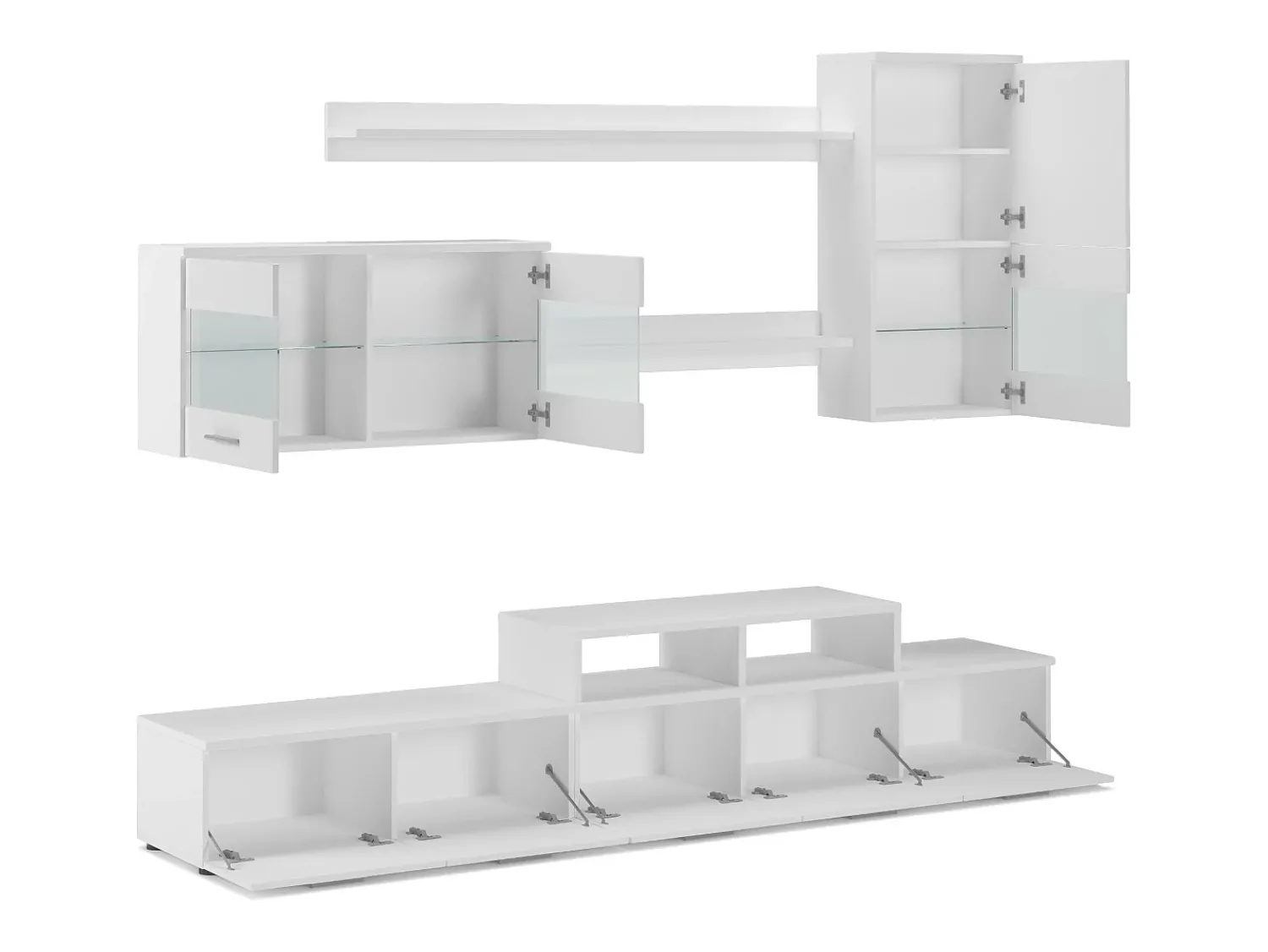 Móvel De Tv|Skraut Home Mobiliário com Leds, acabamento em Mate e Laca Branca Brilhante, 250x42x194cm Branco
