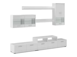 Móvel De Tv|Skraut Home Mobiliário com Leds, acabamento em Mate e Laca Branca Brilhante, 250x42x194cm Branco
