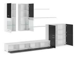 Móvel De Tv*Skraut Home Mobiliário com luzes LED, Laca Negra Brilhante e Mate, 300x42x189cm Branco