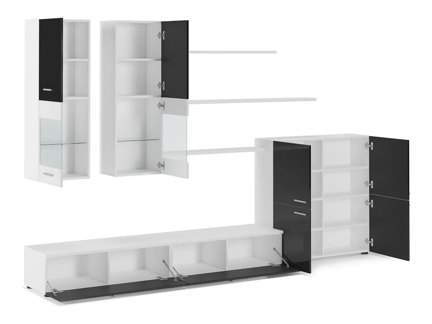 Móvel De Tv*Skraut Home Mobiliário com luzes LED, Laca Negra Brilhante e Mate, 300x42x189cm Branco