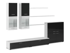 Móvel De Tv*Skraut Home Mobiliário com luzes LED, Laca Negra Brilhante e Mate, 300x42x189cm Branco