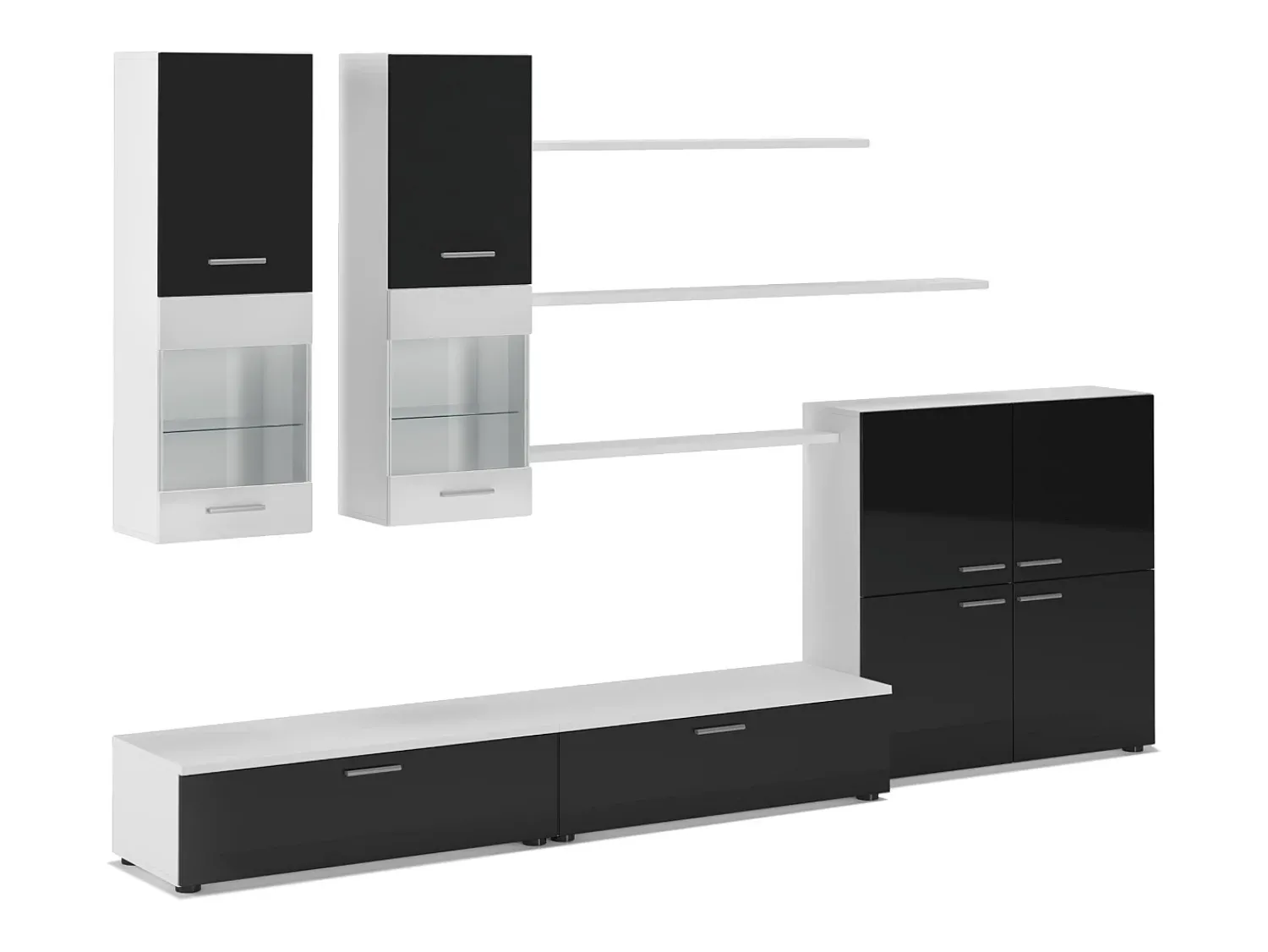 Móvel De Tv*Skraut Home Mobiliário com luzes LED, Laca Negra Brilhante e Mate, 300x42x189cm Branco
