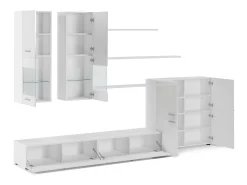Móvel De Tv*Skraut Home Mobiliário com luzes LED, Laca Branca Brilhante e Mate, 300x42x189cm Branco