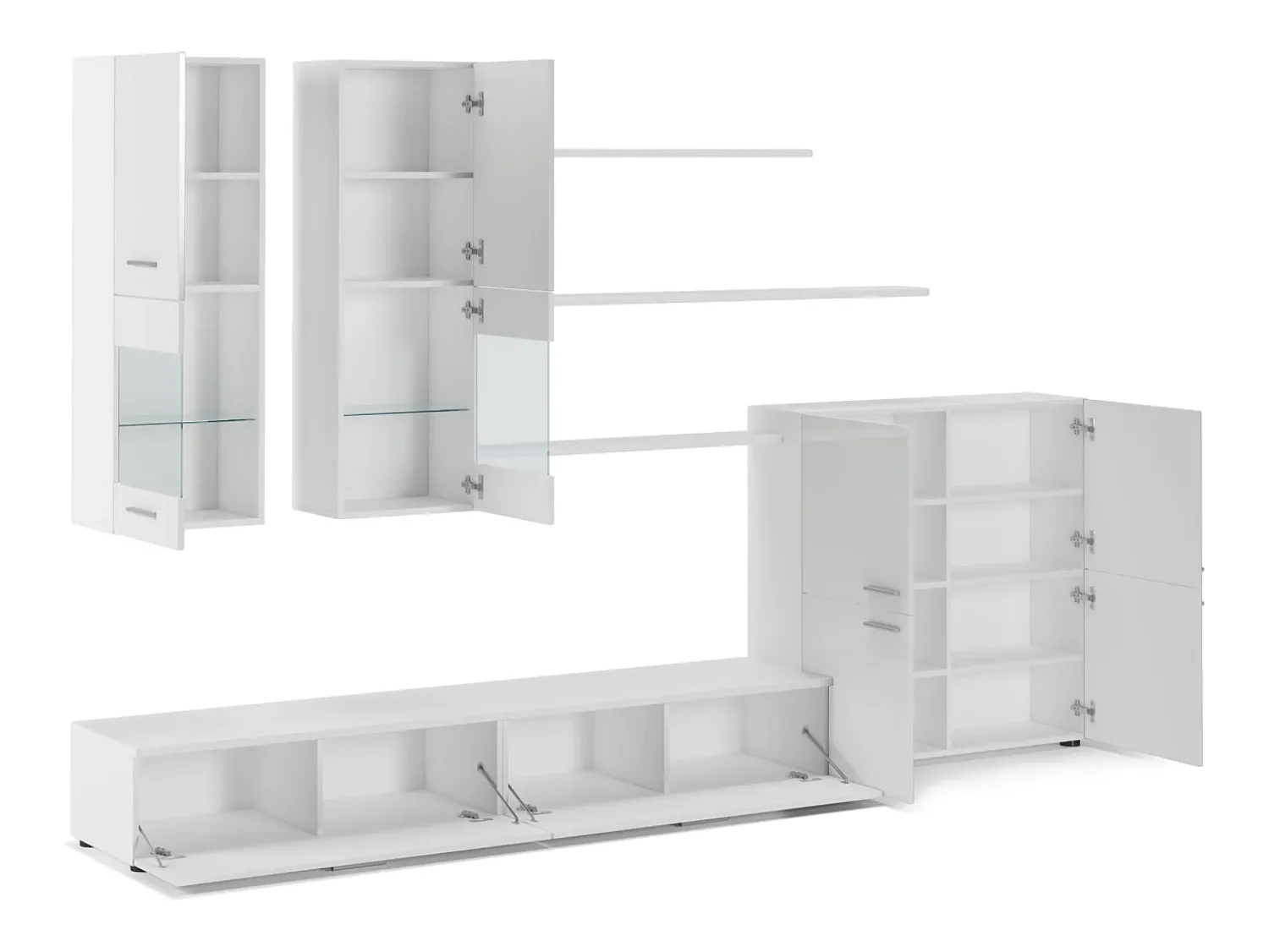 Móvel De Tv*Skraut Home Mobiliário com luzes LED, Laca Branca Brilhante e Mate, 300x42x189cm Branco