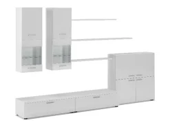 Móvel De Tv*Skraut Home Mobiliário com luzes LED, Laca Branca Brilhante e Mate, 300x42x189cm Branco