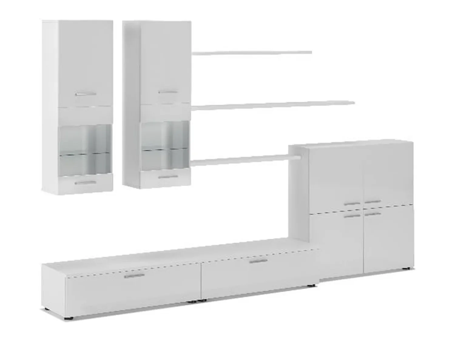 Móvel De Tv*Skraut Home Mobiliário com luzes LED, Laca Branca Brilhante e Mate, 300x42x189cm Branco