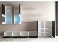 Móvel De Tv*Skraut Home Mobiliário com luzes LED, Laca Branca Brilhante e Mate, 300x42x189cm Branco