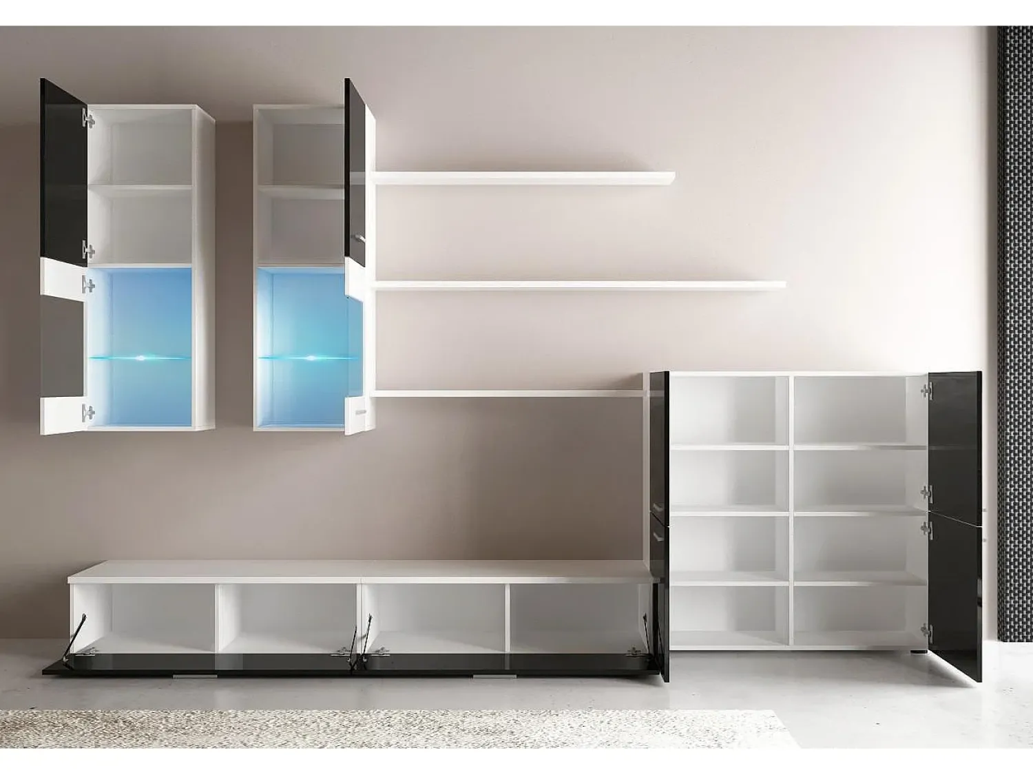 Móvel De Tv*Skraut Home Mobiliário com luzes LED, Laca Branca Brilhante e Mate, 300x42x189cm Branco