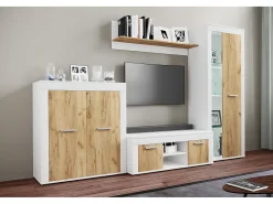 Sale VCM Mobiliário de TV | 4 pcs. Parede viva com espaço de armazenamento suficiente | Armário de TV | Parede montada – Usilo L (Branco / Carvalho de mel) Multicor