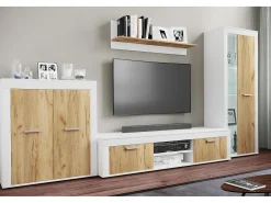 VCM Mobiliário de TV | 4 pcs. Parede viva com espaço de armazenamento suficiente | Armário de TV | Parede montada – Usilo XL (Branco / Carvalho Mel)^ Móvel De Tv