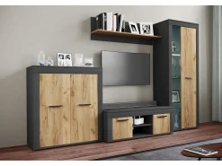 VCM Mobiliário de TV | 4 pcs. Parede viva com espaço de armazenamento suficiente | Armário de TV | Parede montada – Usilo L (antracite / carvalho mel)^ Móvel De Tv
