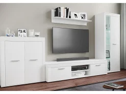 Móvel De Tv|VCM Mobiliário de TV | 4 pcs. Parede viva com espaço de armazenamento suficiente | Armário de TV | Parede montada – Usilo XL (Branco) Multicor