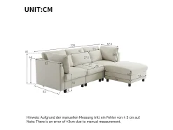 Sofá*KOMHTOM Mobiliário estofado de design moderno, sofá de 3 lugares, sofá de canto em forma de L com banco para pés, Bege