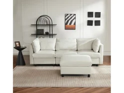Sofá*KOMHTOM Mobiliário estofado de design moderno, sofá de 3 lugares, sofá de canto em forma de L com banco para pés, Bege