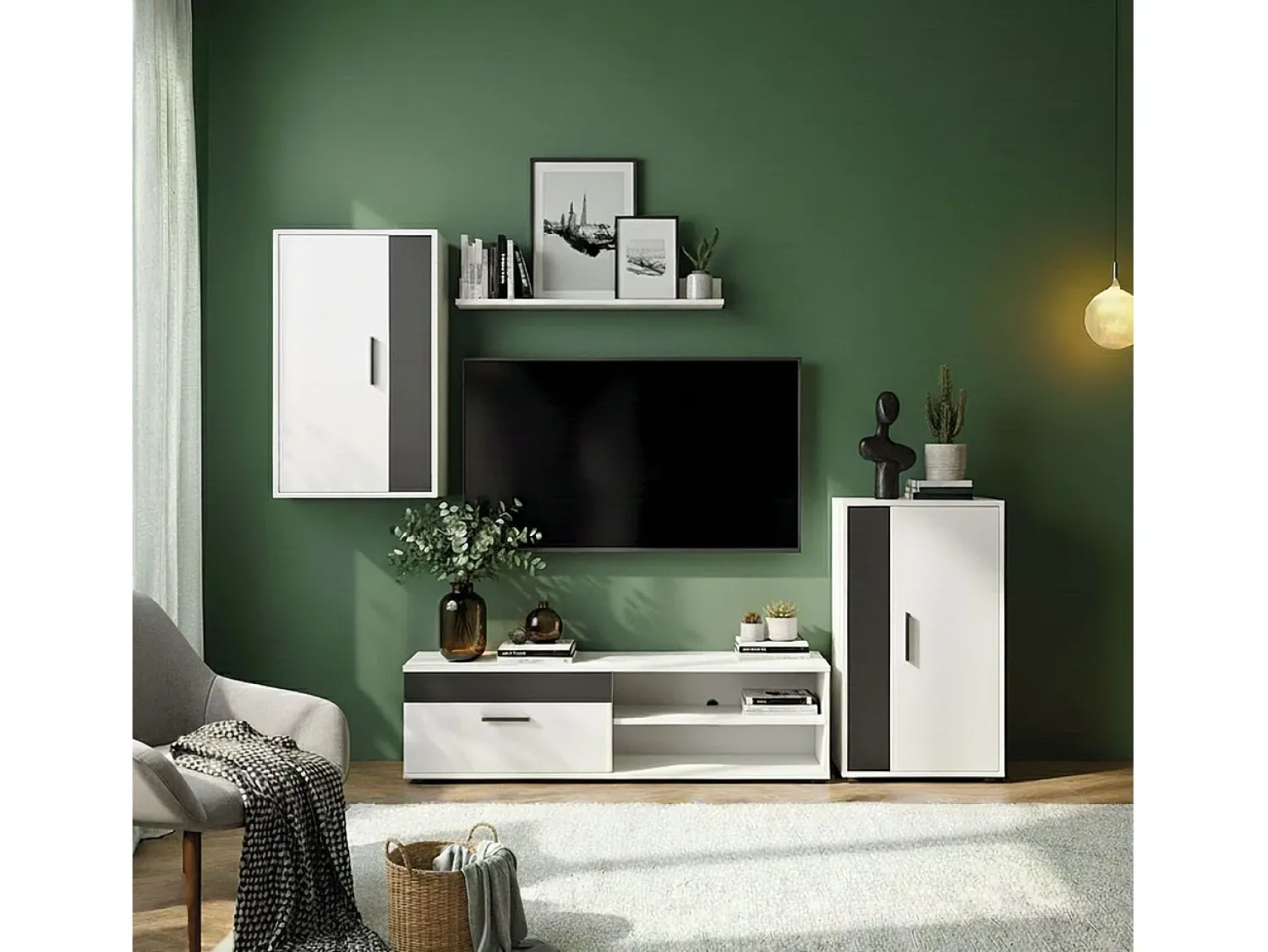 Online duehome Mobiliário modular para sala de estar Lunet em branco artik preto 190 cm Cinzento