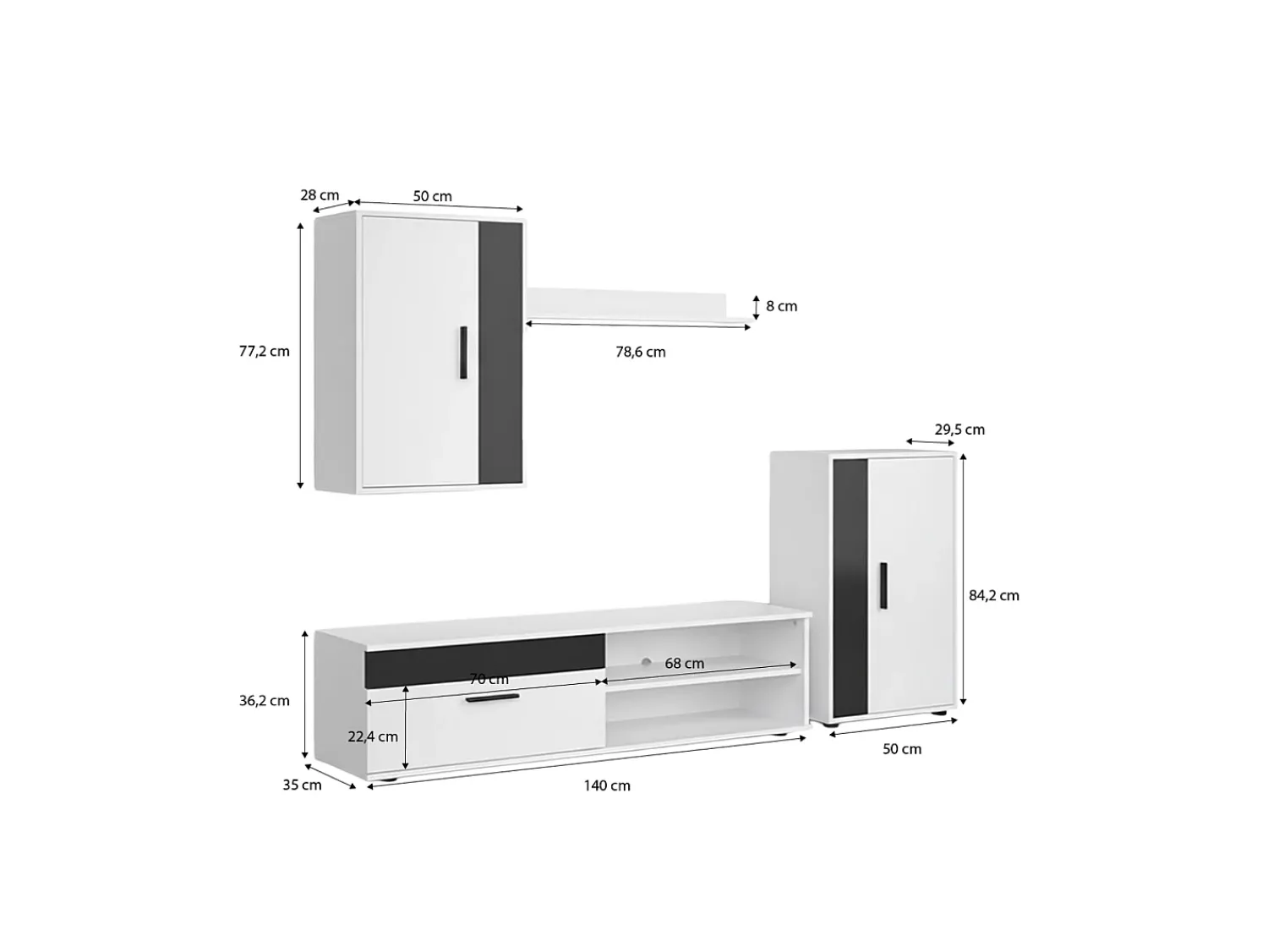 Online duehome Mobiliário modular para sala de estar Lunet em branco artik preto 190 cm Cinzento