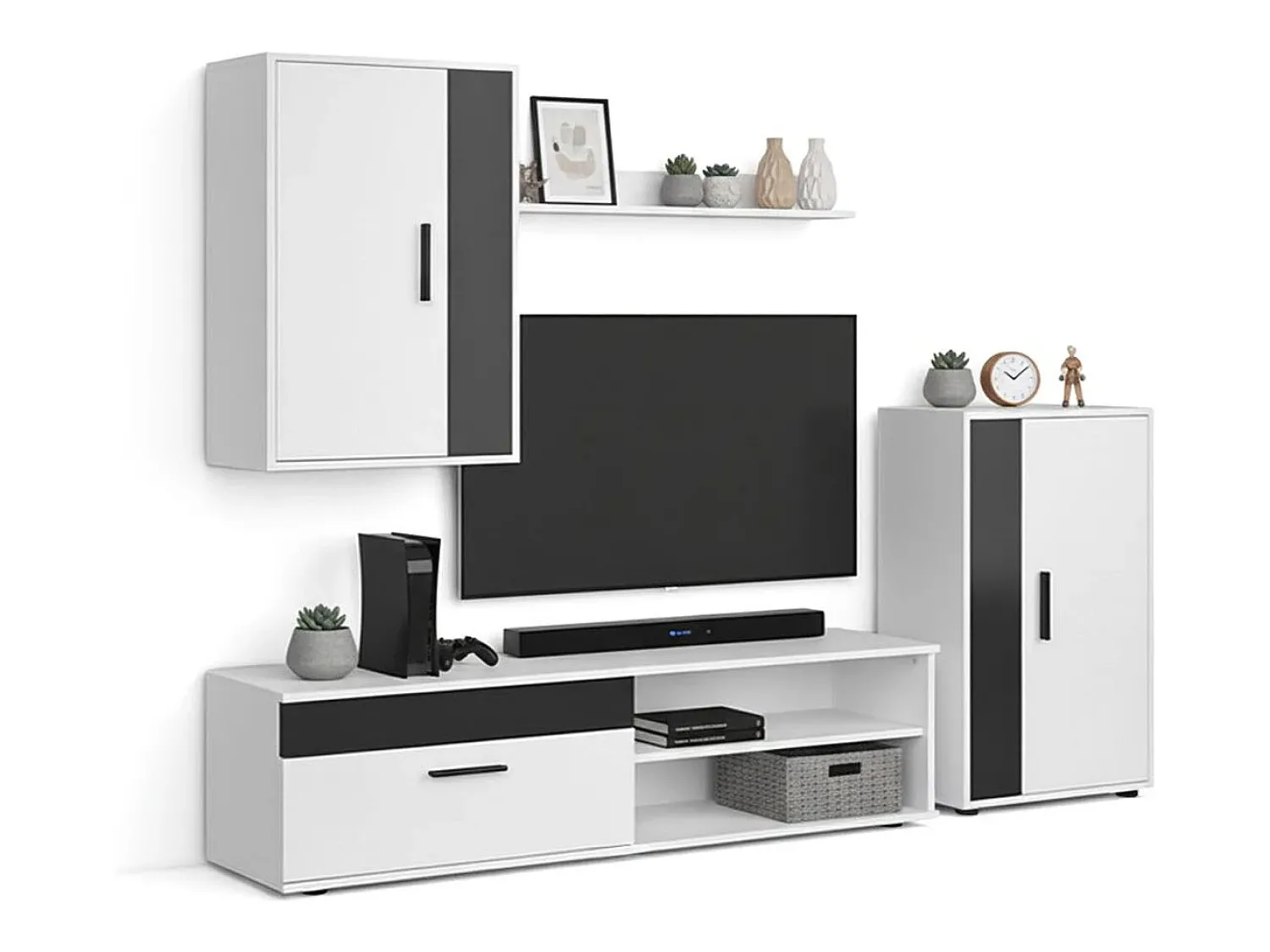 Online duehome Mobiliário modular para sala de estar Lunet em branco artik preto 190 cm Cinzento