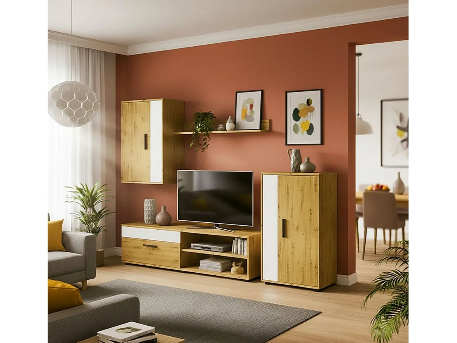 Móvel De Tv*duehome Mobiliário modular para sala de estar Lunet em branco artik aplino 190 cm Cinzento