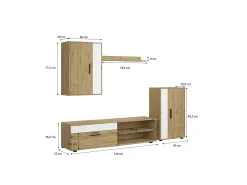 Móvel De Tv*duehome Mobiliário modular para sala de estar Lunet em branco artik aplino 190 cm Cinzento