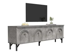 Móvel De Tv* Moderno suporte para TV de 160 cm com quatro portas, na cor cinza, com dobradiças de fechamento suave e design elegante. Ideal para a área de entretenimento. Cinzento