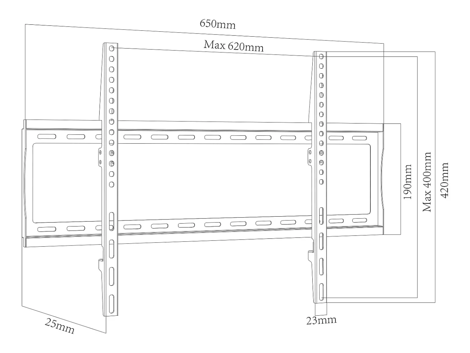 Móvel De Tv*VCM Montagem na parede de TV B-FX600 A. 42 x L. 65 x P. 3 cm Preto
