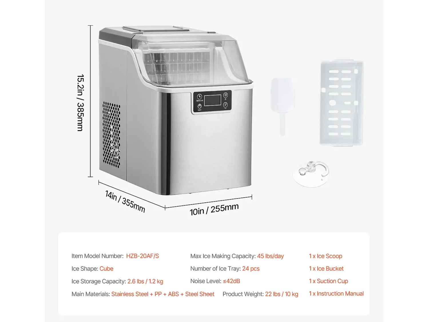 Máquina De Gelo De Bancada SucceBuy, 20.41 kg De Gelo Em 24 Horas, Autolimpante, Com Pá E Cesto^ Acessório Vinho E Bar