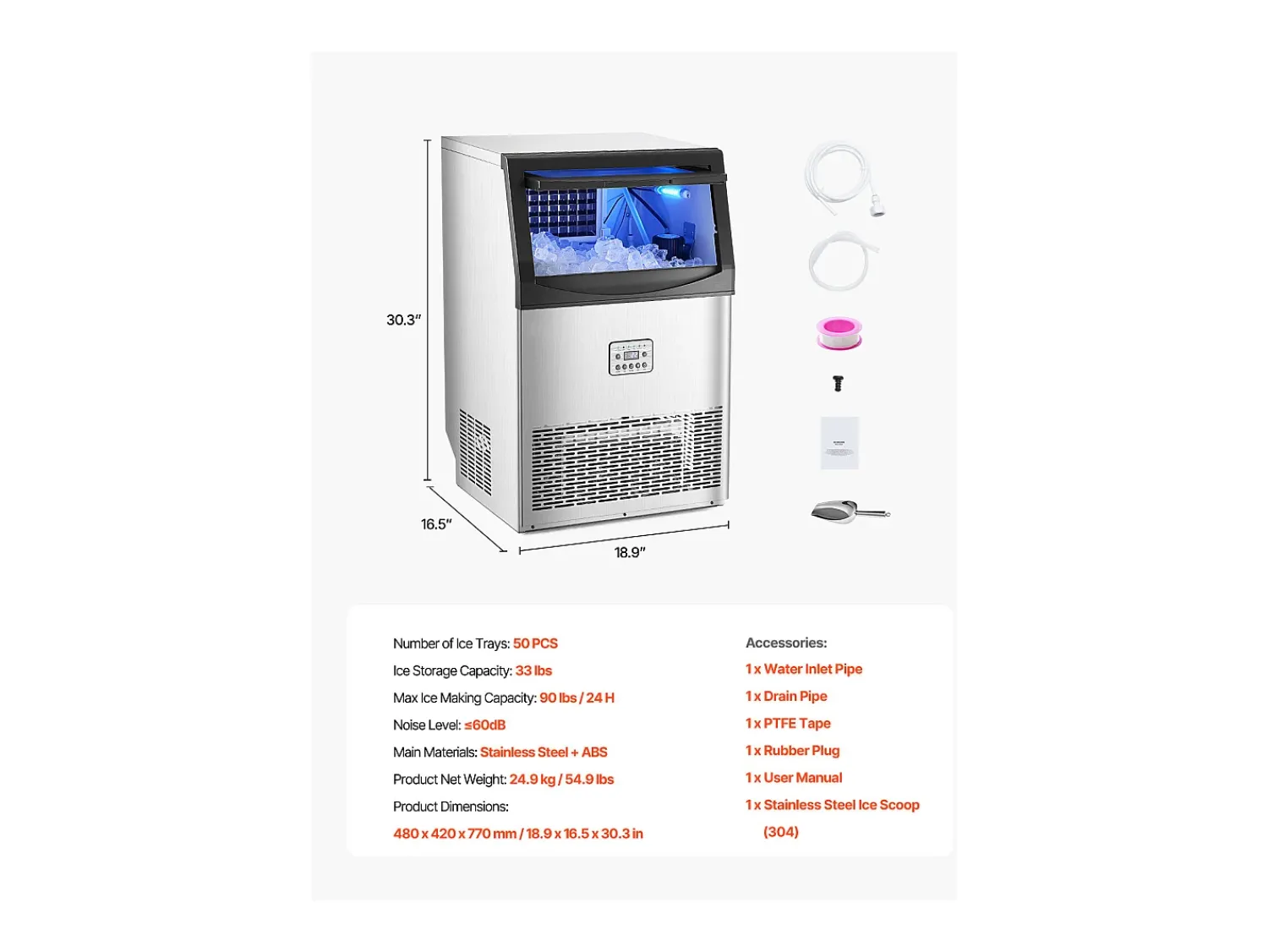 Acessório Vinho E Bar* Máquina de Gelo SucceBuy Máquina de Gelo Comercial com Display LED, 40,82 kg/dia para Gastronomia