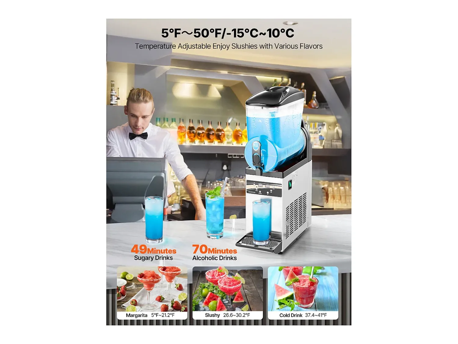 Acessório Vinho E Bar* Máquina de Granito SucceBuy, Reservatório Único de 15 L, Aço Inoxidável, Distribuidor de Bebidas Geladas, para Casa, Restaurantes, Cafés, Bares