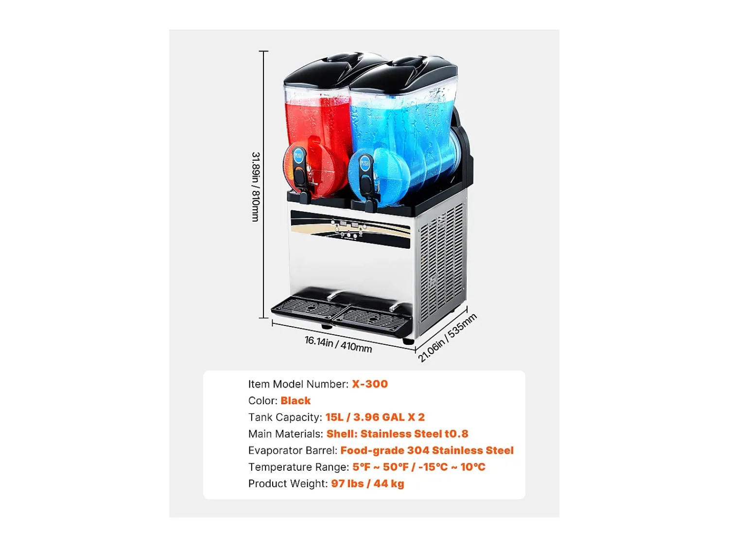 Máquina de Granito SucceBuy, 2 Reservatórios de 15 L, Aço Inoxidável, Distribuidor de Bebidas Geladas, para Casa, Restaurantes, Cafés, Bares^ Acessório Vinho E Bar