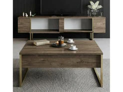 Online Dmora MSuporte de TV obile Dgridell, Aparador de sala, Armário de TV baixo, Base de parede equipada, 180x30h50 cm, Nogueira e Ouro Castanho