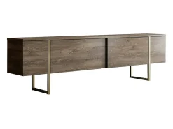 Online Dmora MSuporte de TV obile Dgridell, Aparador de sala, Armário de TV baixo, Base de parede equipada, 180x30h50 cm, Nogueira e Ouro Castanho