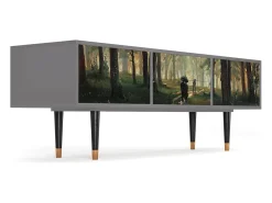Móvel De Tv| Mueble de TV - 170х59х48 cm - T4 - Rain in the Oak Forest, Cinza Cinzento