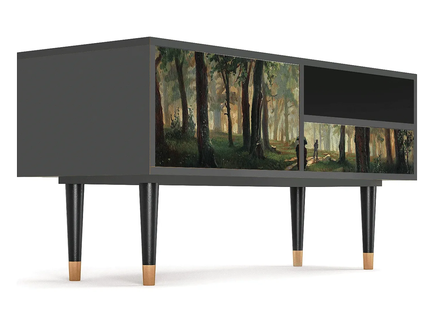 Móvel De Tv| Mueble de TV - 115х59х48 cm - T3 - Rain in the Oak Forest, Antracite Cinza antracite