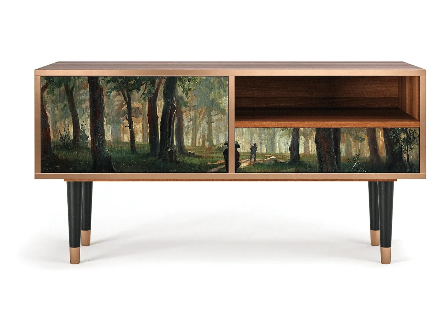 Móvel De Tv* Mueble de TV - 115х59х48 cm - T3 - Rain in the Oak Forest, Nogueira Castanho