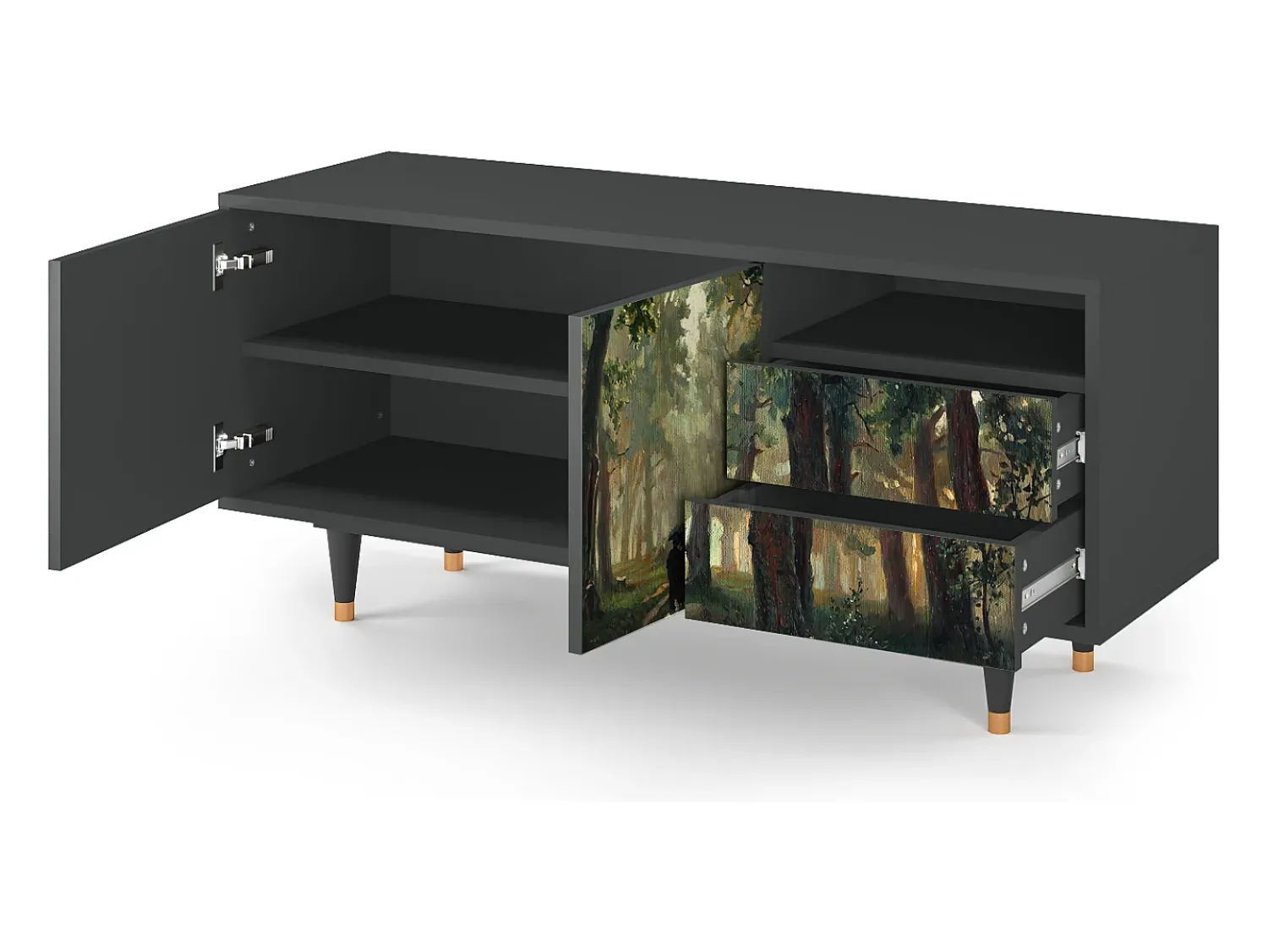 New Mueble de TV - 125х56х41 cm - T7 - Rain in the Oak Forest, Antracite Cinza antracite