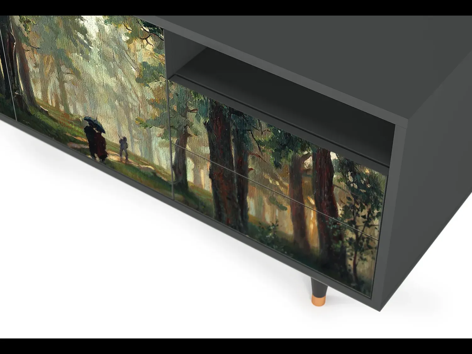 New Mueble de TV - 125х56х41 cm - T7 - Rain in the Oak Forest, Antracite Cinza antracite