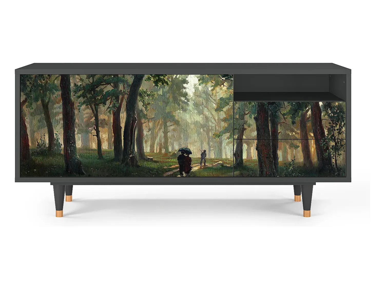 New Mueble de TV - 125х56х41 cm - T7 - Rain in the Oak Forest, Antracite Cinza antracite