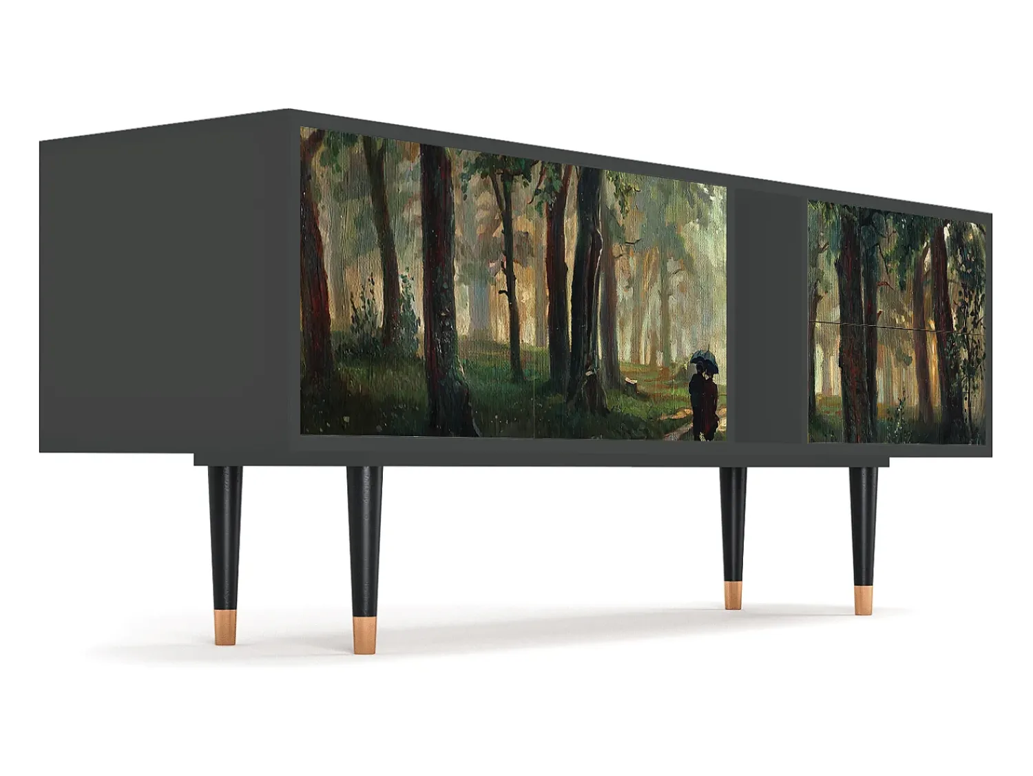 Móvel De Tv| Mueble de TV - 170х69х48 cm - T1 - Rain in the Oak Forest, Antracite Cinza antracite