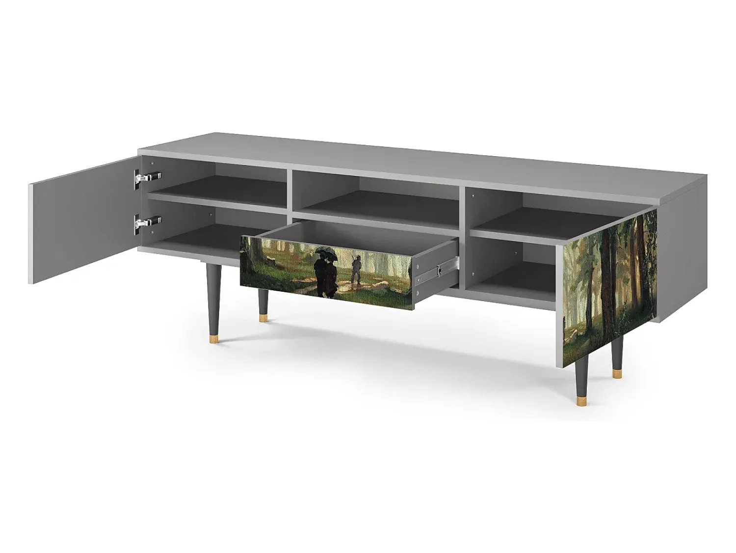 Clearance Mueble de TV - 170х59х41 cm - T6 - Rain in the Oak Forest, Cinza Cinzento