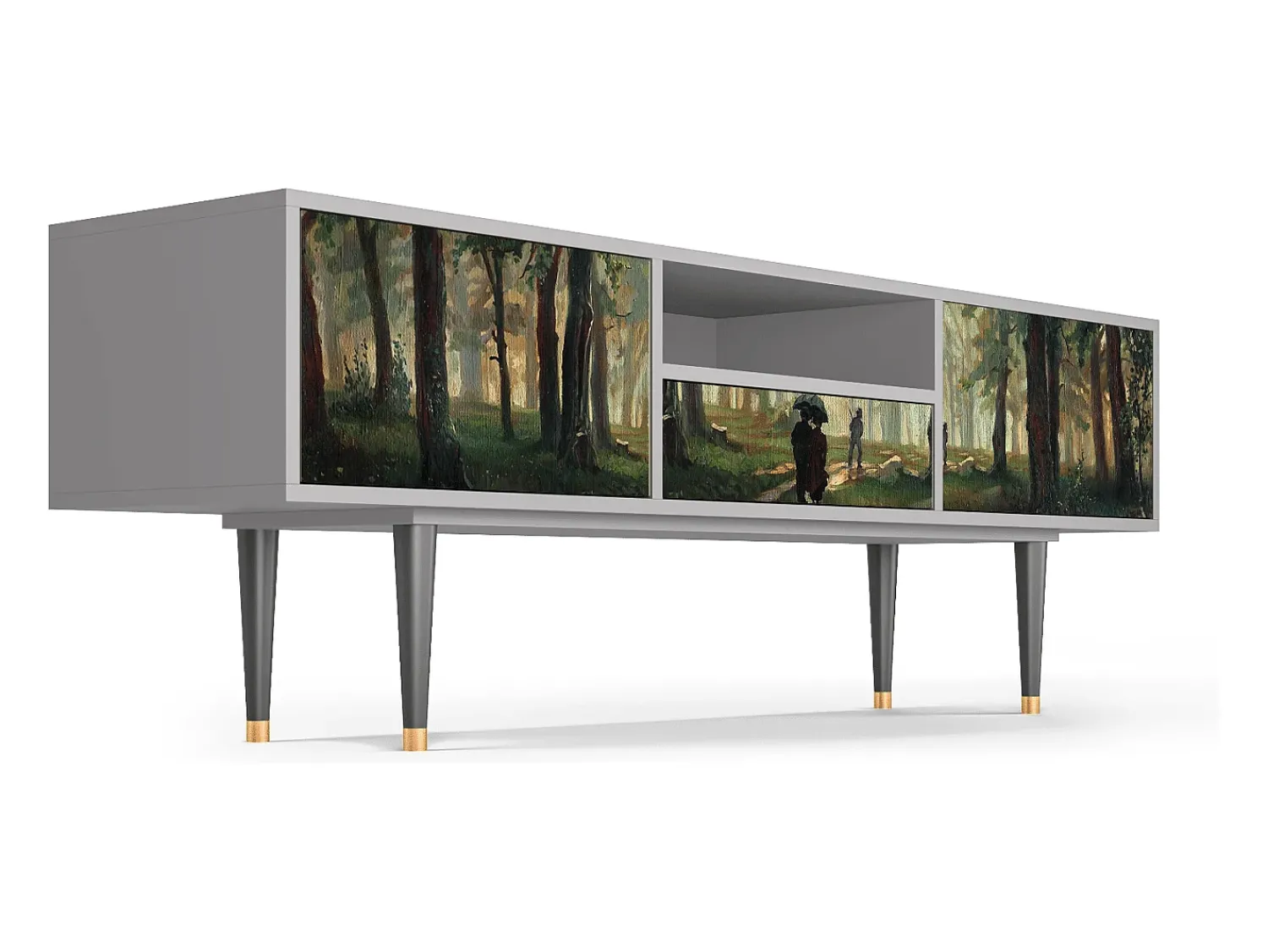 Clearance Mueble de TV - 170х59х41 cm - T6 - Rain in the Oak Forest, Cinza Cinzento