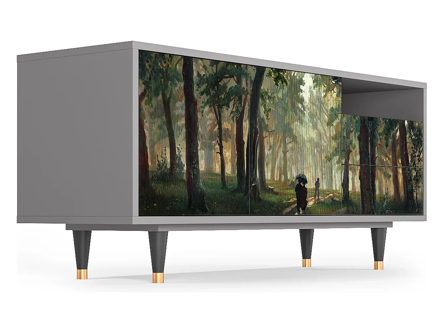 Móvel De Tv| Mueble de TV - 125х56х41 cm - T7 - Rain in the Oak Forest, Cinza Cinzento