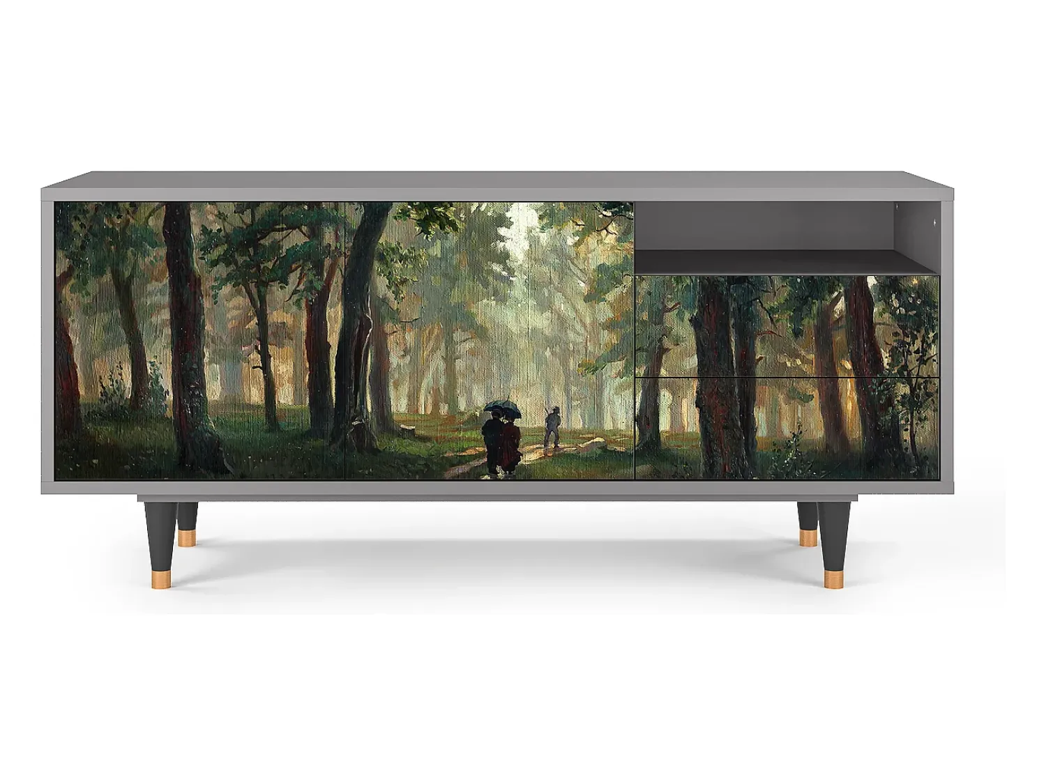 Móvel De Tv| Mueble de TV - 125х56х41 cm - T7 - Rain in the Oak Forest, Cinza Cinzento