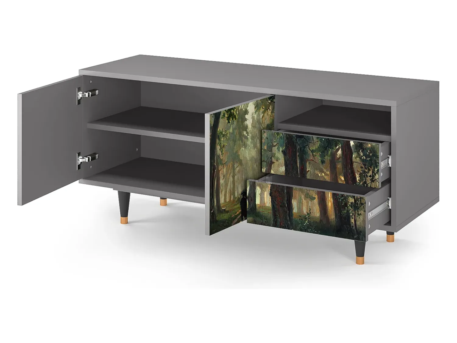 Móvel De Tv| Mueble de TV - 125х56х41 cm - T7 - Rain in the Oak Forest, Cinza Cinzento