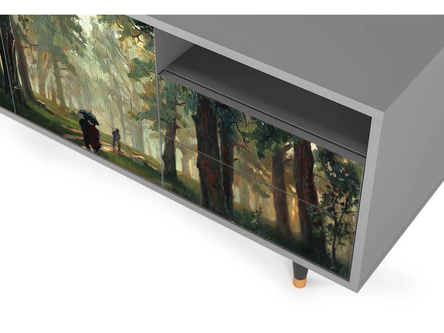 Móvel De Tv| Mueble de TV - 125х56х41 cm - T7 - Rain in the Oak Forest, Cinza Cinzento