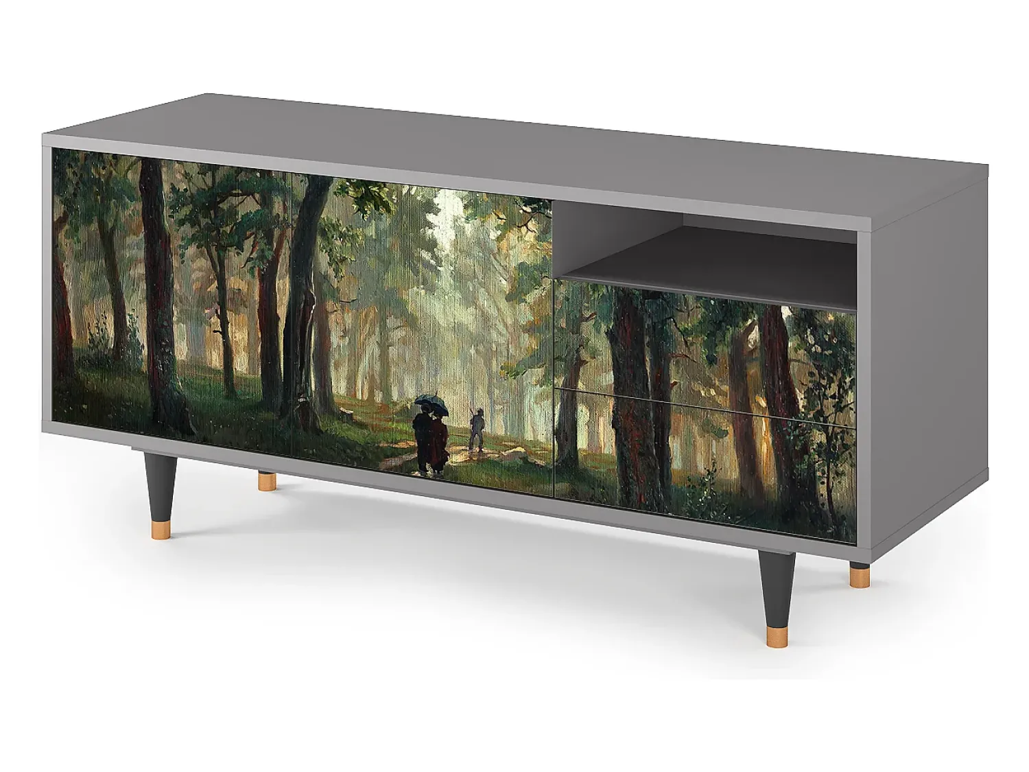 Móvel De Tv| Mueble de TV - 125х56х41 cm - T7 - Rain in the Oak Forest, Cinza Cinzento