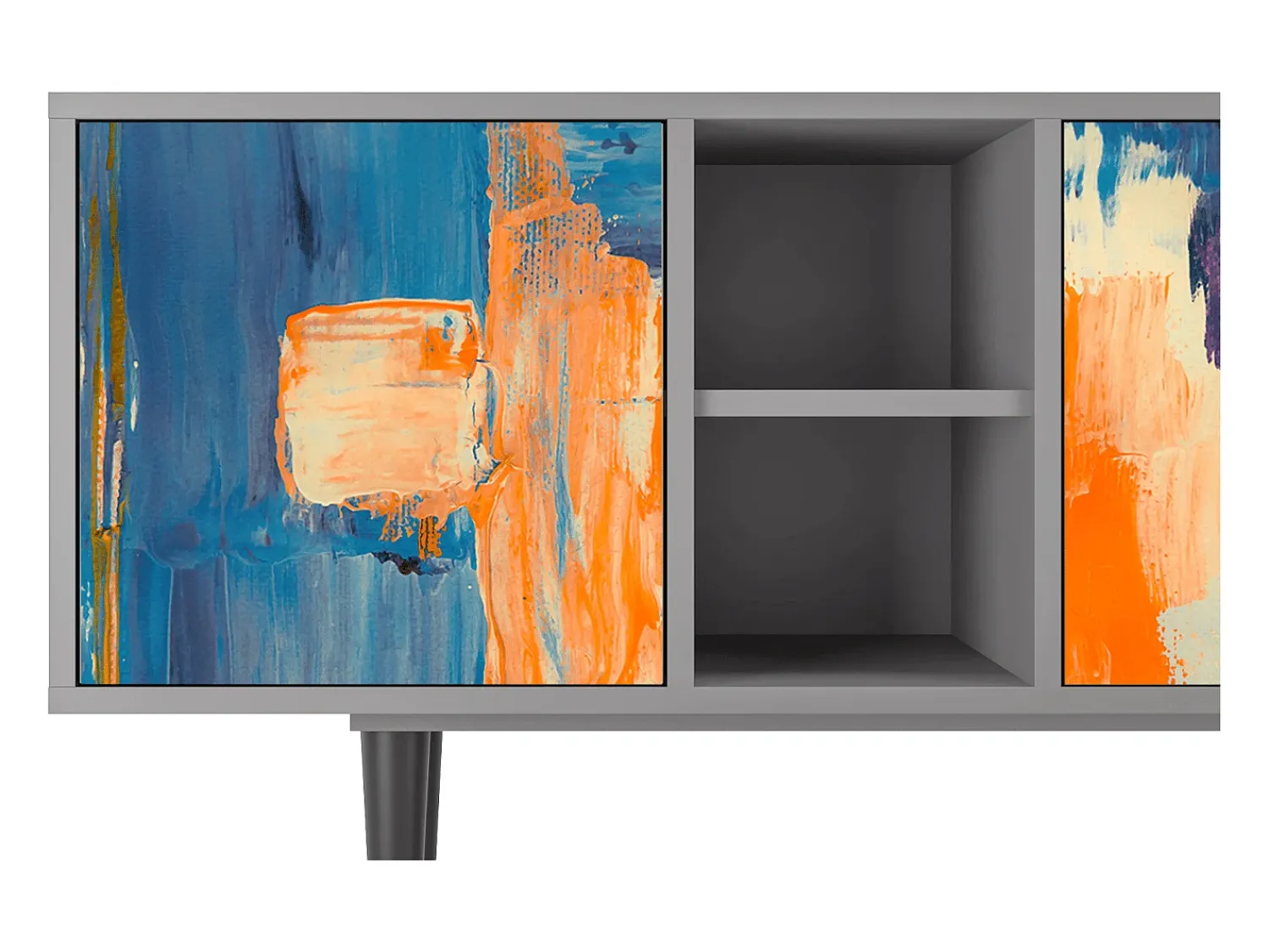 Móvel De Tv| Mueble de TV - 150х69х41 cm - T5 - Abstract Expressionism, Cinza Cinzento
