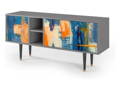 Móvel De Tv| Mueble de TV - 150х69х41 cm - T5 - Abstract Expressionism, Cinza Cinzento