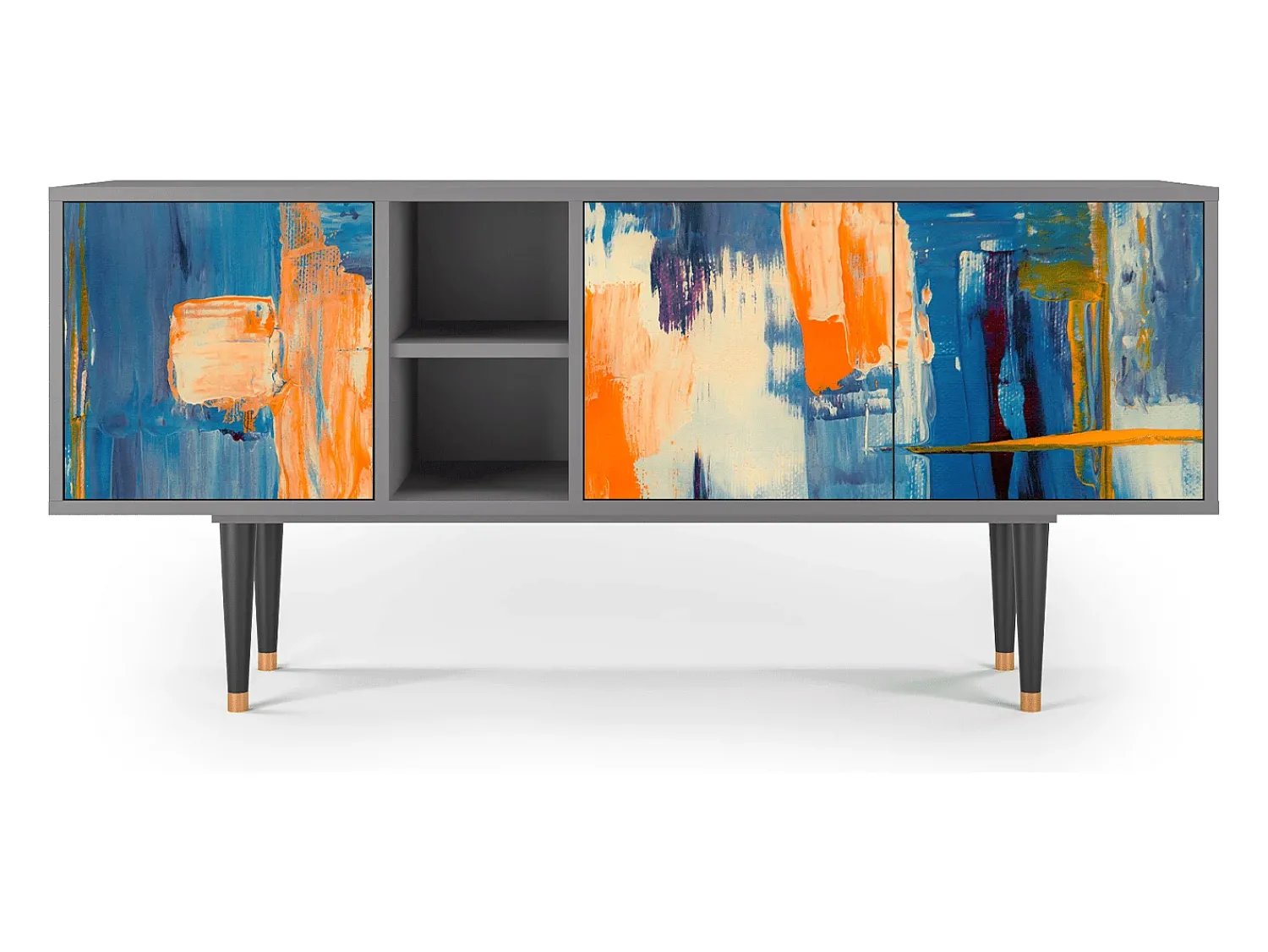 Móvel De Tv| Mueble de TV - 150х69х41 cm - T5 - Abstract Expressionism, Cinza Cinzento